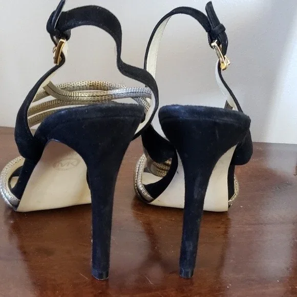 Michael Michael Kors Cameron Black & Gold Women's Heels Size 9 - Picture 5 of 10